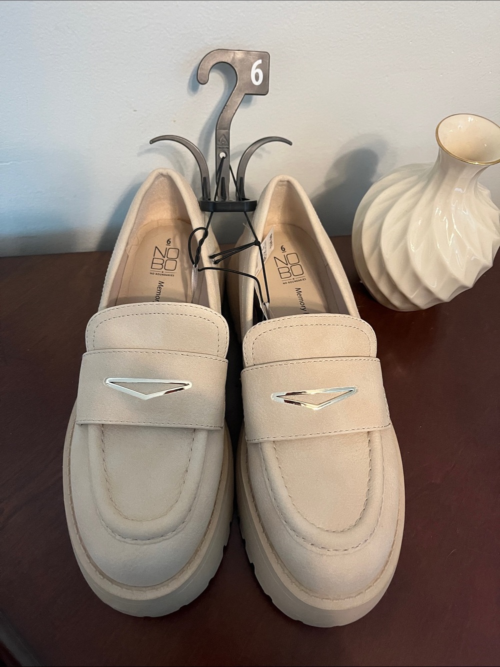 NoBo Beige Lug Sole Loafers with Silver Accent